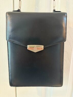 Mark Cross Black Leather Vintage Shoulder Bag with Silver Hardware